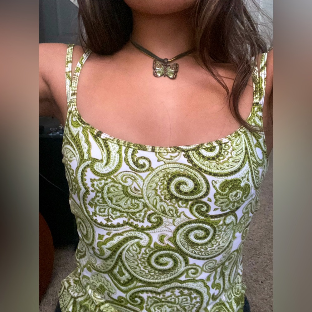 TALBOTS Paisley Cami Swim Top Size 4 Green